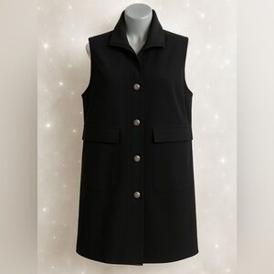Charter Club Sleeveless Black Button Front Long Vest - Size M